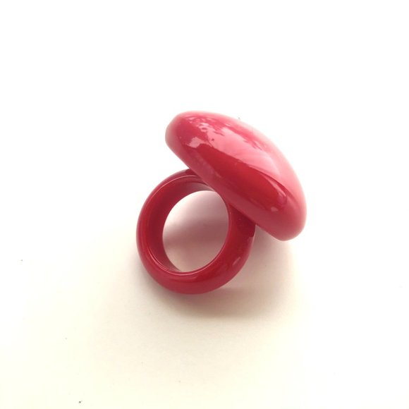 Vintage Red Dome Plastic Buttons - Set of 24 (1.3 Cm / 0.5  VINTAGE RED DOMED BUTTON RING ITALY PLASTIC